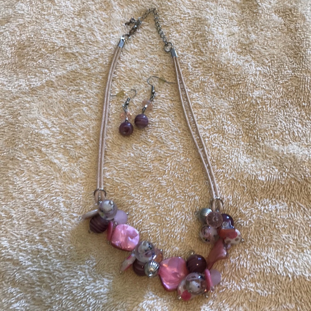 Pink necklace & earrings